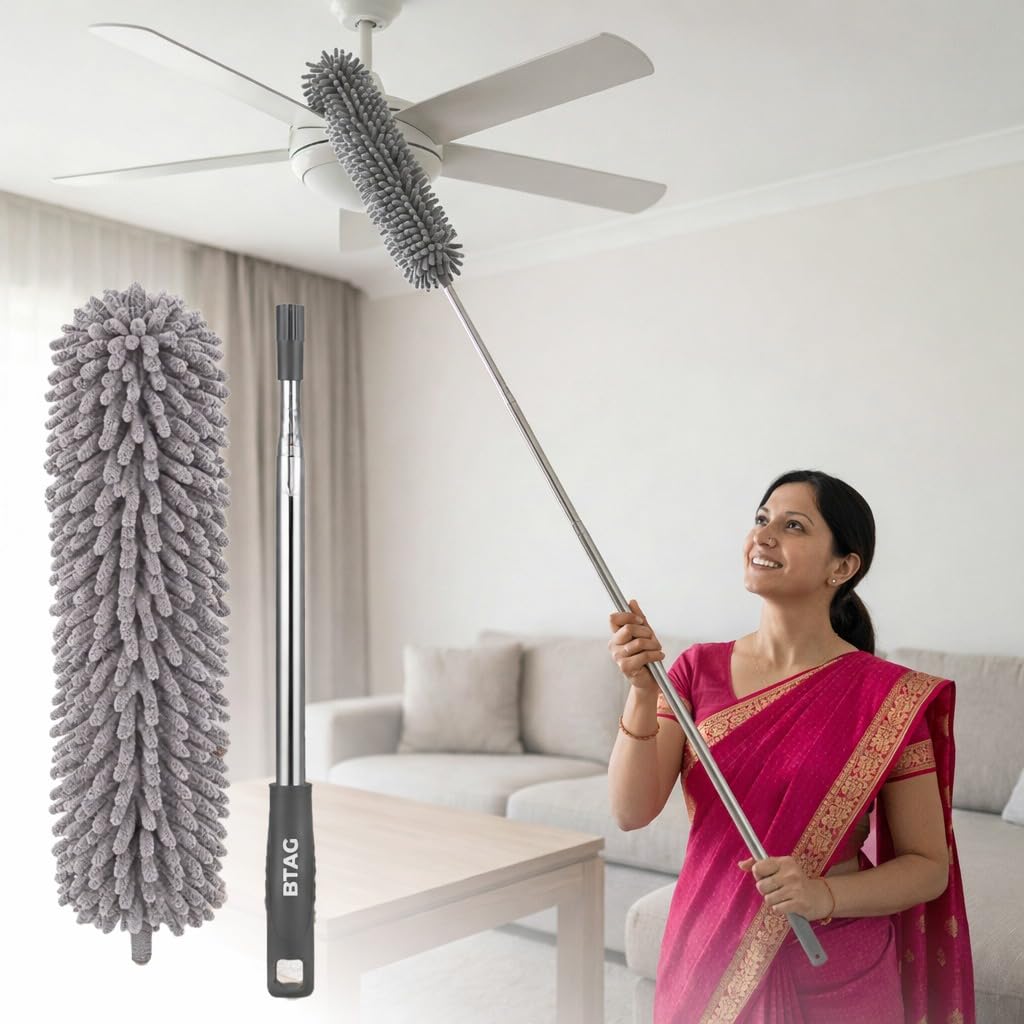 Bimla Traders Feather Duster Bendable & Extendable Fan Cleaning Duster with 100 inches Expandable Pole Handle Washable