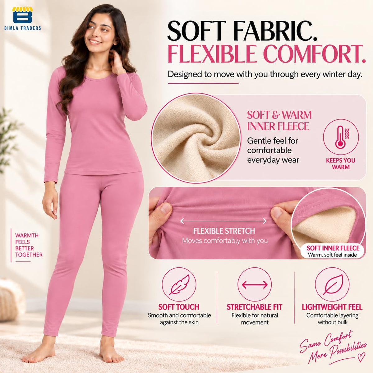 Bimla Traders Women's Thermal Top & Bottom Set | Warm Winter Innerwear
