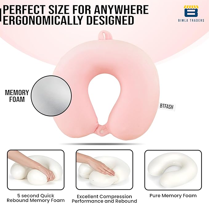 BTfash Premium Memory Foam Neck Pillow for Travel, Sleep & Support - Soft & Comfortable - Ideal for Home, Office & Car Use
