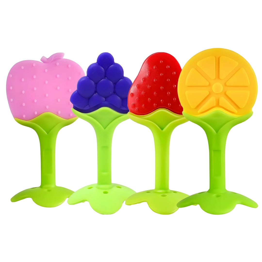 Baby Tree and Fruits Shape Teether Teething | Natural Organic Freezer Safe for Newborn Infant, Babies | Silicone BPA Free | Gum Pain Relief 3D Soother Set