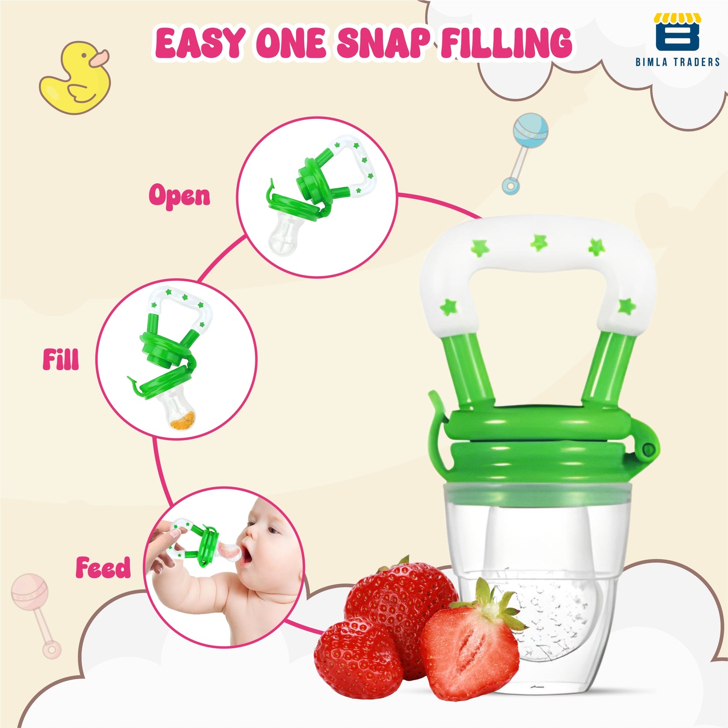 BTfash Baby Silicone Pacifier - Fruit & Food Feeder | Anti Choking Fruit Pacifier | BPA Free Soother | Soft Nibbler/Feeder with Extra Mesh for Newborn, Infants, Toddlers