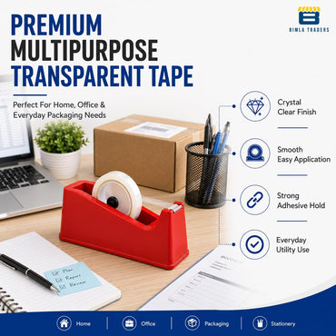 CRAE Transparent Packaging Cello Tape For Office, Home and E-Commerce Packing | 100M