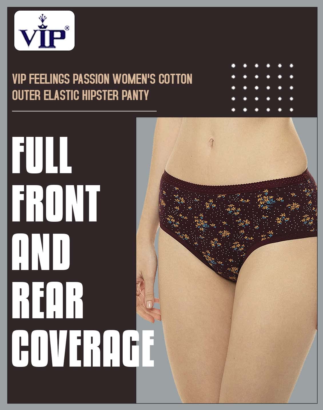 VIP Feelings Passion Women's Cotton Outer Elastic Hipster Panty(Pack of 3)