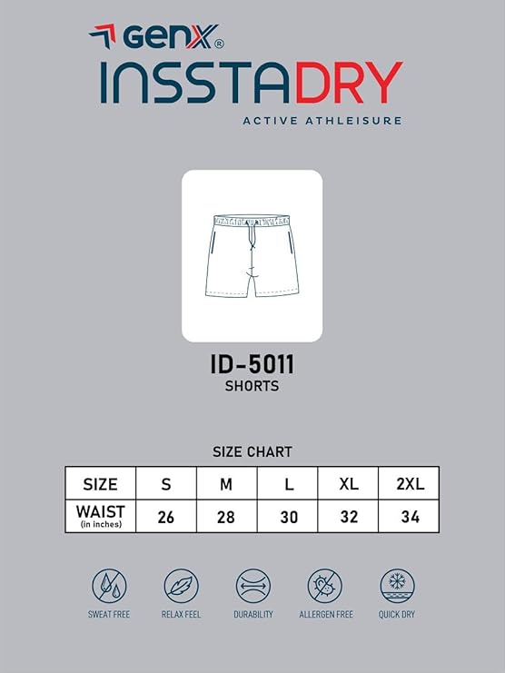 Genx Men’s Gym & Workout Dry Fit Shorts - Sweat-Wicking, Bio-Wash Fabric, Dual Zipper Pockets