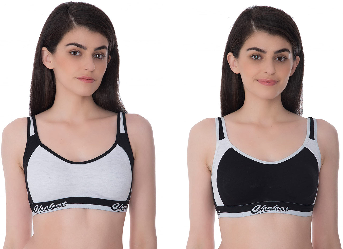 Chahat Women's Cotton Non-padded Non-Wired Sports Bra (Pack of 2)