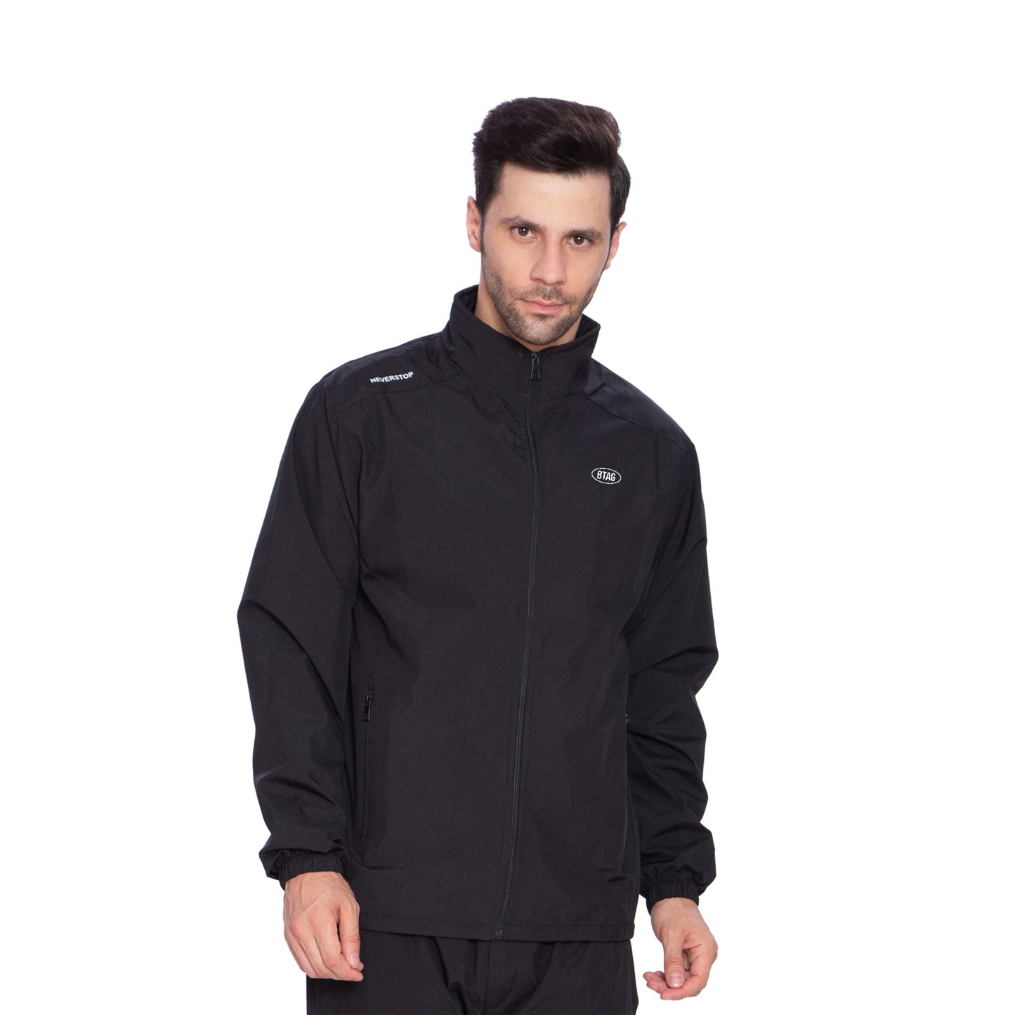 Btag Men's Winter Solid Polyester Full Zip Sportswear Regular Fit Jacket, Pack of 1