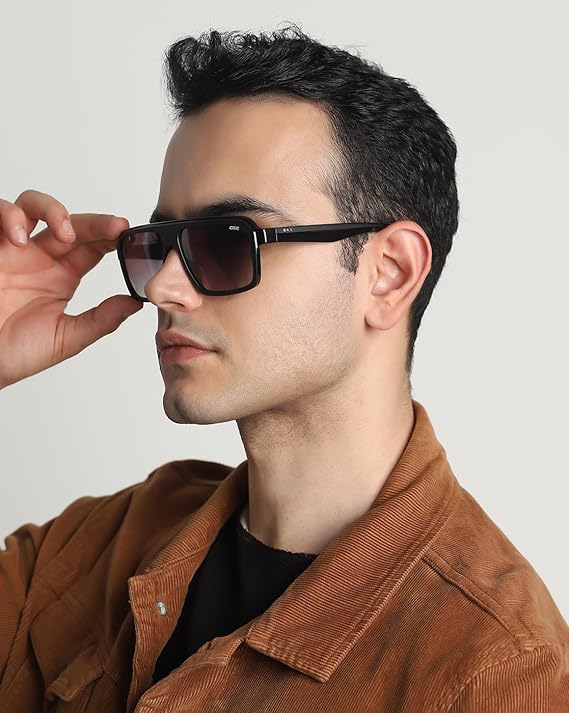 IDEE 100% UV protected sunglasses for men with Black polycarbonate frame | Size - Large with Grey colored lens