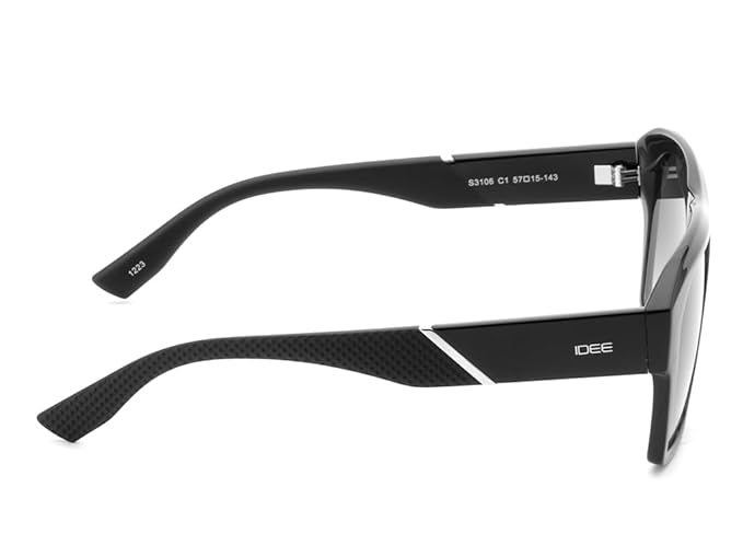IDEE 100% UV protected sunglasses for men with Black polycarbonate frame | Size - Large with Grey colored lens