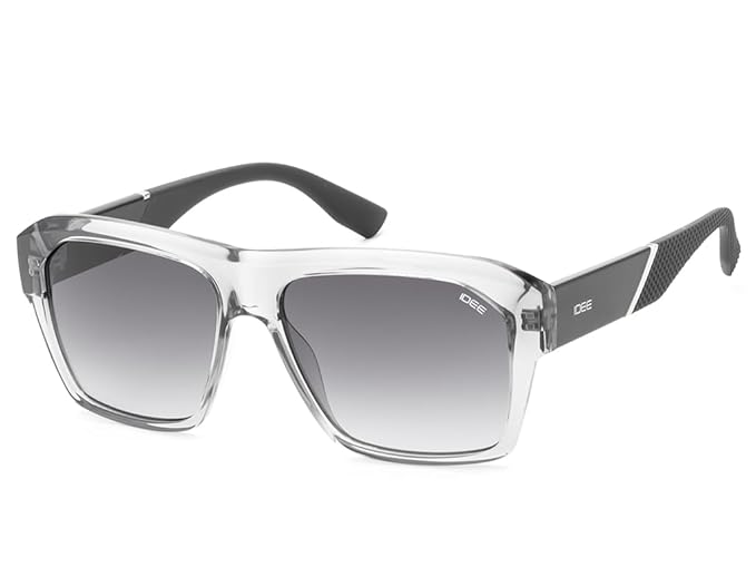 IDEE 100% UV protected sunglasses for Men with Shiny Crystal Grey Polycarbonate frame | Size - Large with Greycolored lens