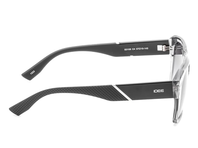 IDEE 100% UV protected sunglasses for Men with Shiny Crystal Grey Polycarbonate frame | Size - Large with Greycolored lens