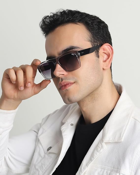 IDEE 100% UV protected sunglasses for Men with Shiny Crystal Grey Polycarbonate frame | Size - Large with Greycolored lens