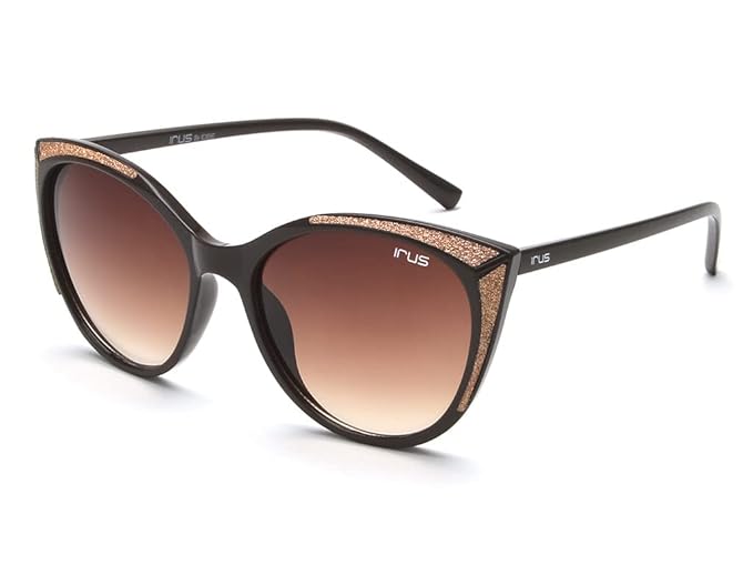 IRUS 100% UV protected sunglasses for Women | Size- Medium | Shape- Cat Eye | Model- IRS1094C2SG (Black)