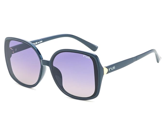 IRUS Uv Protected Sunglasses For Women | Size- Large | Shape- Square | Model- Irs1213C3Sg, Blue