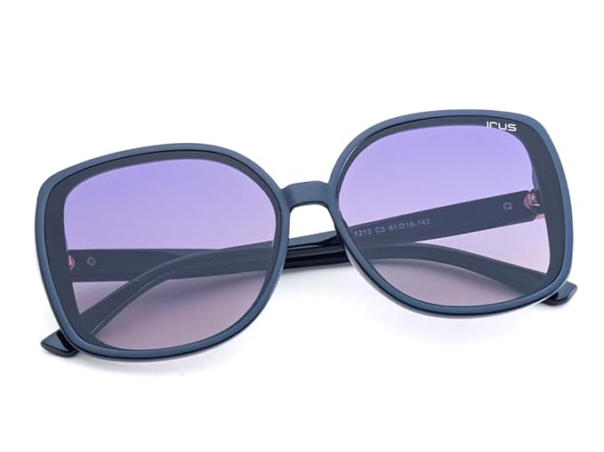 IRUS Uv Protected Sunglasses For Women | Size- Large | Shape- Square | Model- Irs1213C3Sg, Blue