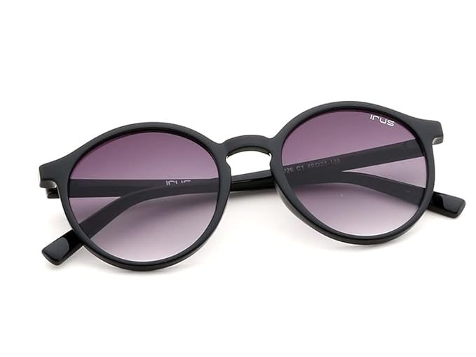 IRUS 100% UV protected sunglasses for Men | Size- Small | Shape- Round | Model- IRS1226C1SG (Black)