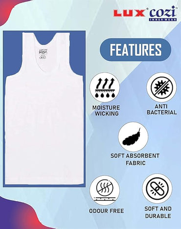 Lux Cozi Sleeveless Cotton Vest for Boys Pack of 4