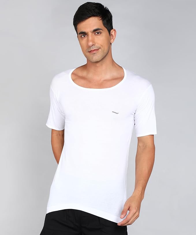 LUX VENUS Men's Round Neck Half Sleeve Cotton Vest Pack of 3