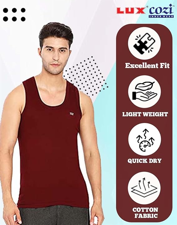 Lux Cozi 100% Cotton Men's Sleeveless Vest Pack of 4
