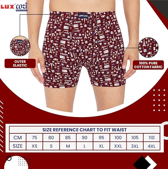 Lux Cozi 100% Cotton Long Underwear for Men (Pack of 1) Printed