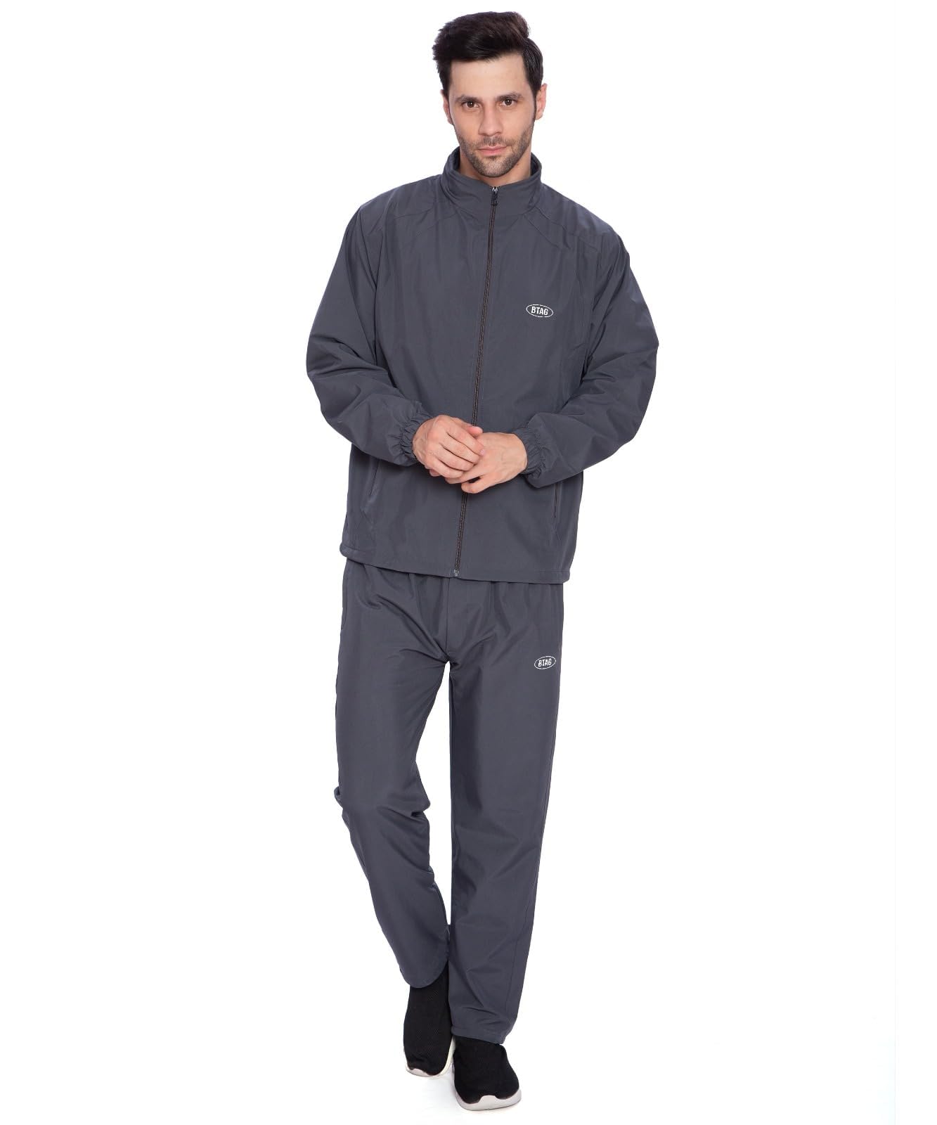 BTfash Men's Solid Polyester Full Zip Sportswear Regular Fit Track Suits Athletic Gym Running Jogging Suit Sets