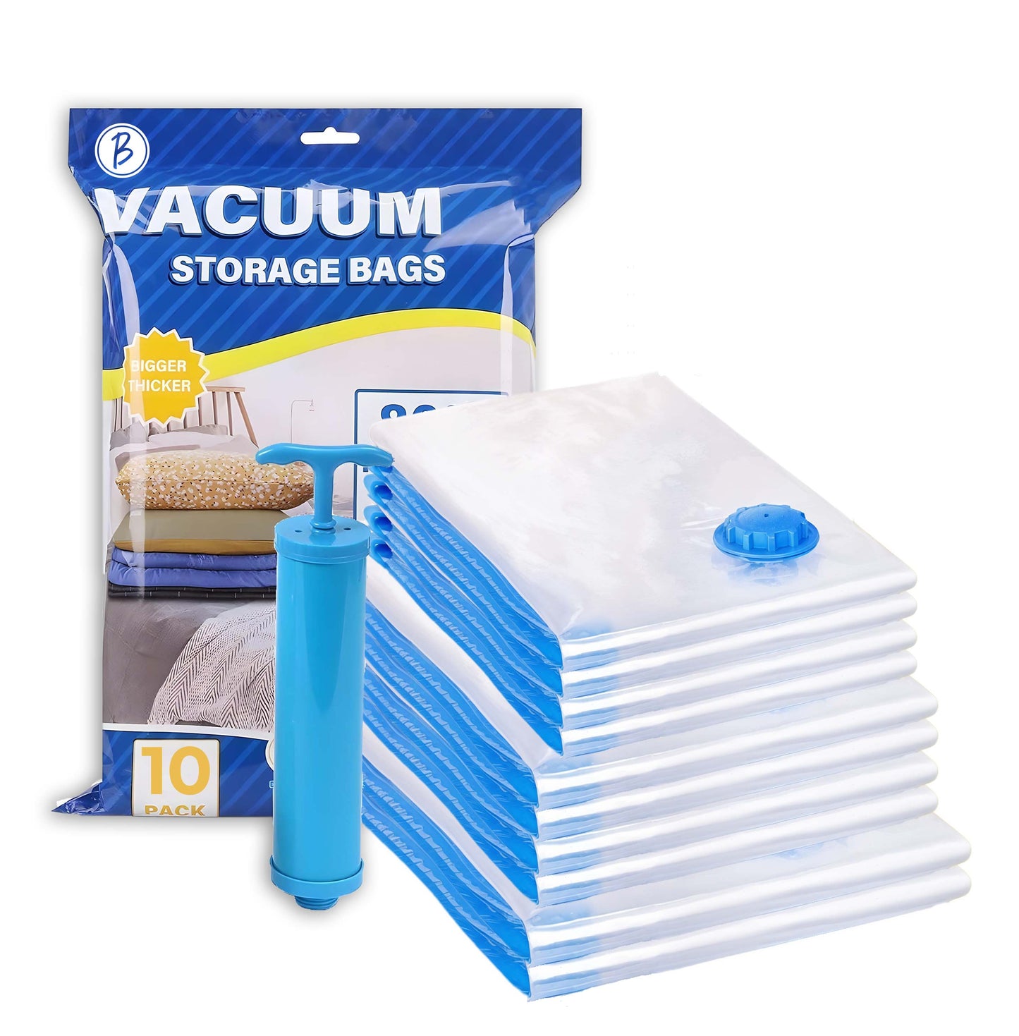 Crae Vacuum Storage Bags for Travel,Space Saver Compression Storage Bags for Packing | Airtight Reusable Ziplock with Hand Pump |(2 PIECE 50X70,2 PIECE 60X80,1 PIECE 80X100,1 HAND PUMP) 5 Piece Set