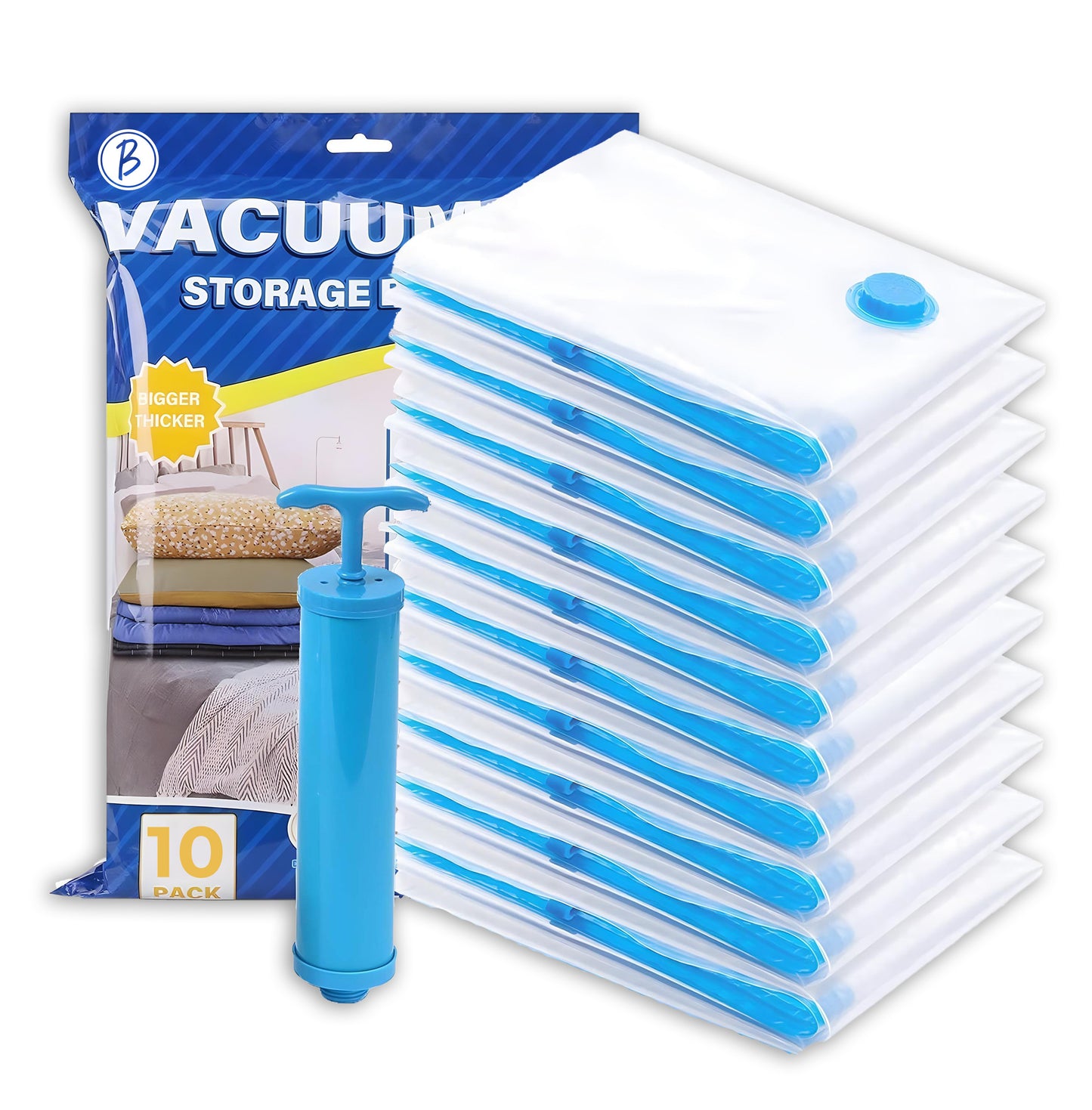 BTfash Vacuum Storage Bags for Travel ,Space Saver Compression Storage Bags for Packing | Airtight Reusable Ziplock with Hand Pump |(2 PIECE 50X70,2 PIECE 60X80,1 PIECE 80X100,1 HAND PUMP) 5 Piece Set