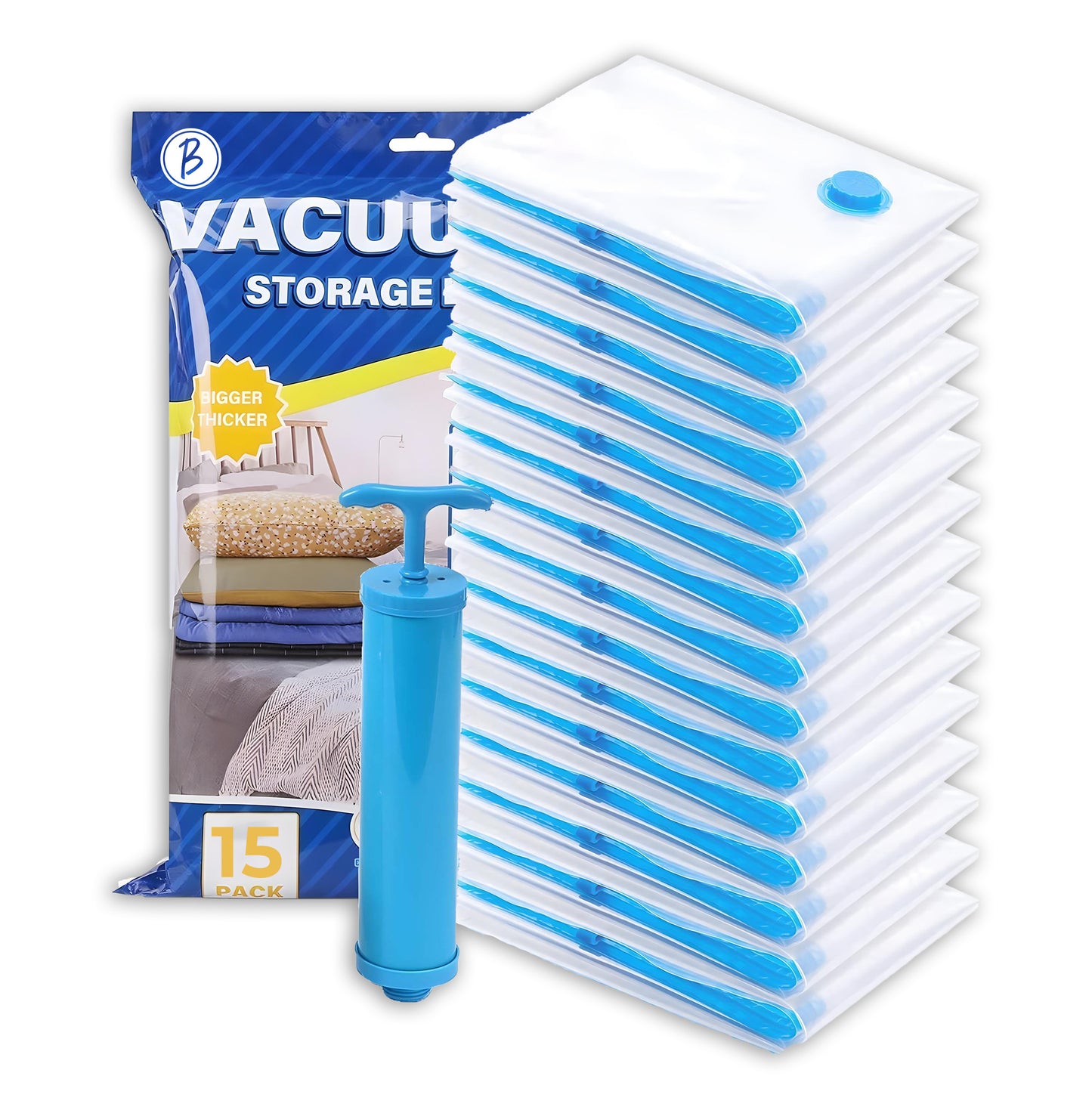 BTfash Vacuum Storage Bags for Travel ,Space Saver Compression Storage Bags for Packing | Airtight Reusable Ziplock with Hand Pump |(2 PIECE 50X70,2 PIECE 60X80,1 PIECE 80X100,1 HAND PUMP) 5 Piece Set