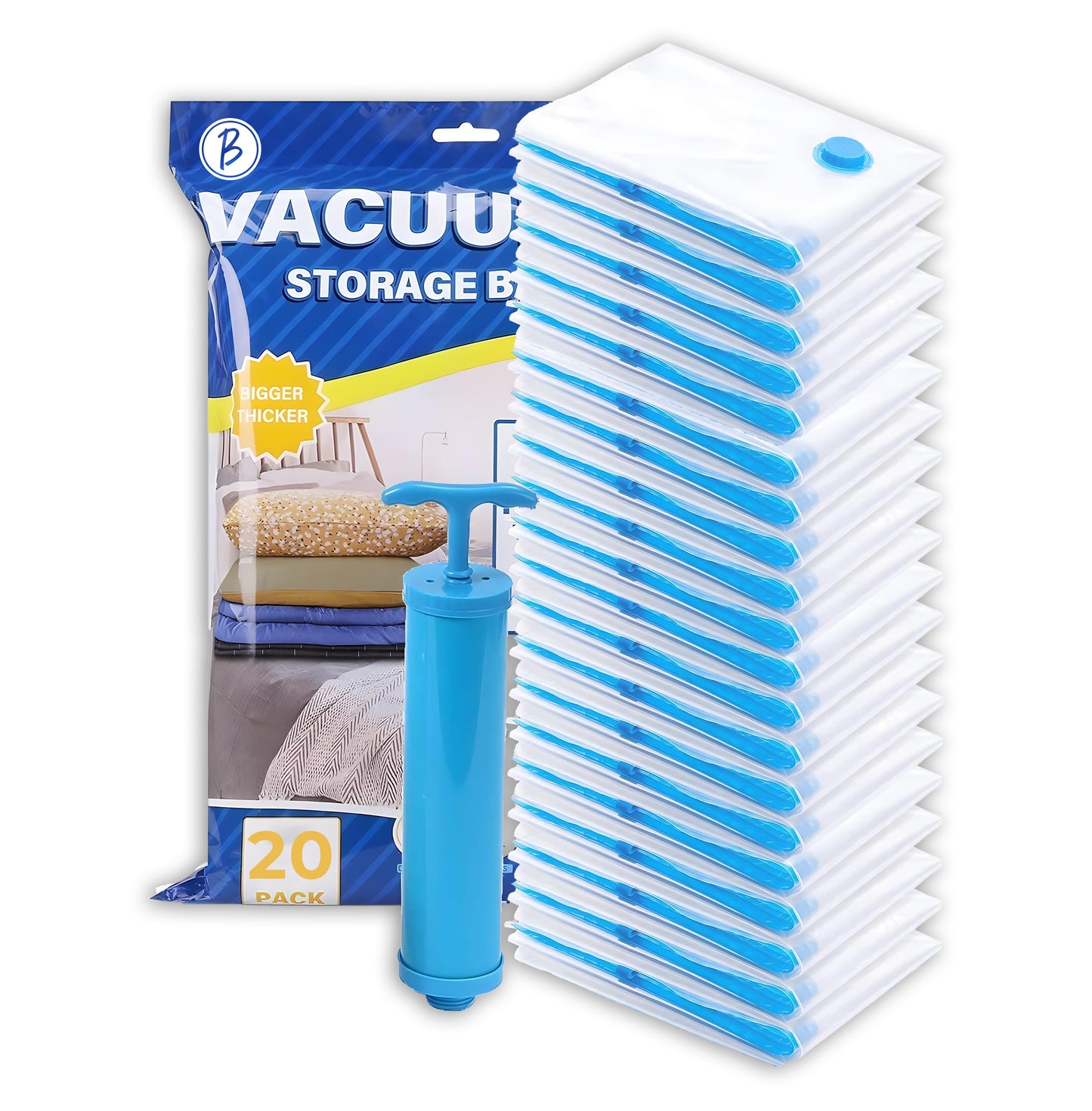 BTfash Vacuum Storage Bags for Travel ,Space Saver Compression Storage Bags for Packing | Airtight Reusable Ziplock with Hand Pump |(2 PIECE 50X70,2 PIECE 60X80,1 PIECE 80X100,1 HAND PUMP) 5 Piece Set