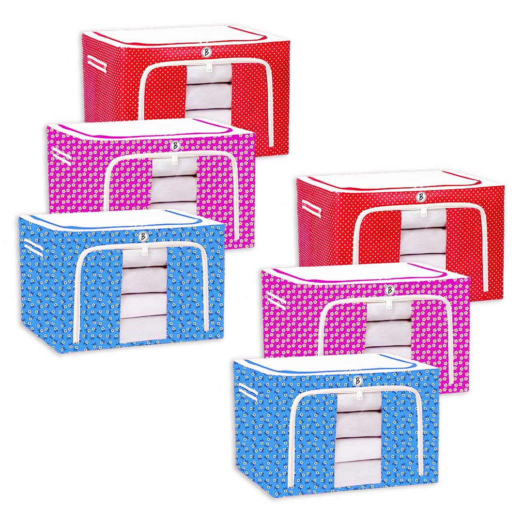 BTfash Clothes, Foldable Clothes Storage Baskets for Wardrobe, Books, Saree, Shirts, Stationery Paper, Document Toy,and Blankets Storage Box with Handles|Printed Assorted | 66 Liter |