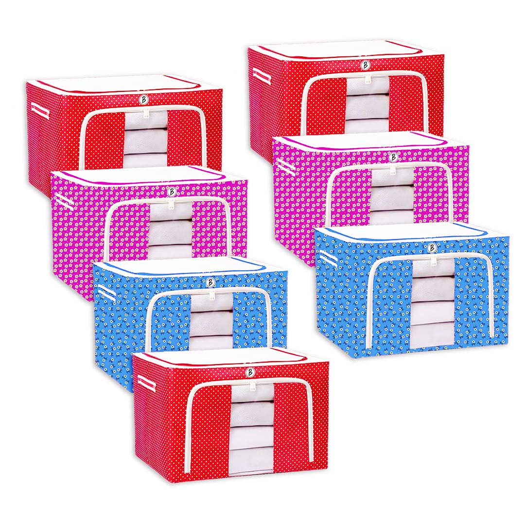 BTfash Clothes, Foldable Clothes Storage Baskets for Wardrobe, Books, Saree, Shirts, Stationery Paper, Document Toy,and Blankets Storage Box with Handles|Printed Assorted | 66 Liter |