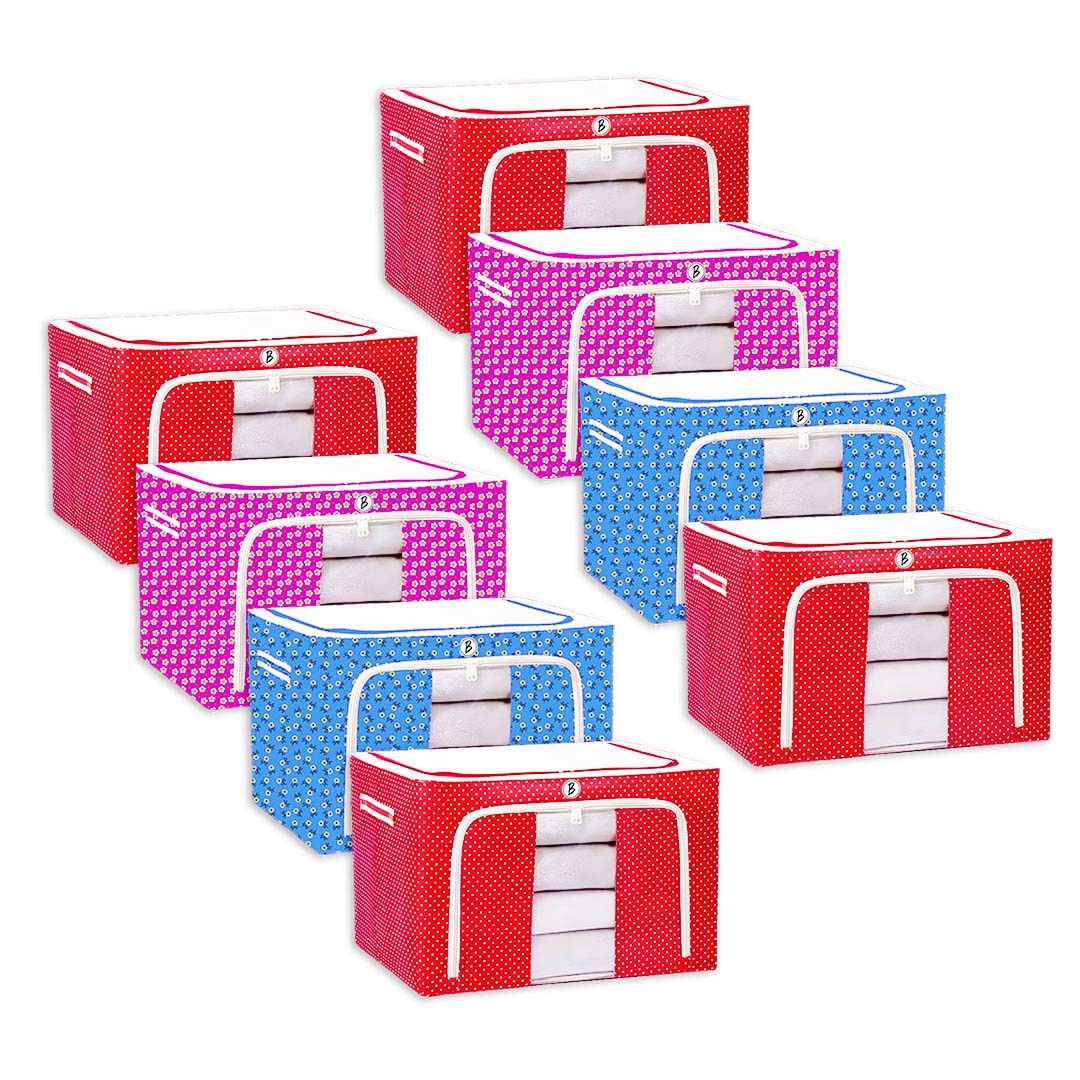 BTfash Clothes, Foldable Clothes Storage Baskets for Wardrobe, Books, Saree, Shirts, Stationery Paper, Document Toy,and Blankets Storage Box with Handles|Printed Assorted | 66 Liter |
