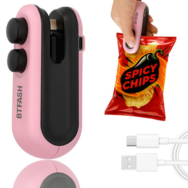 BTfash USB Rechargeable Mini Bag Sealer – Portable Heat Sealer for Plastic & Snack Bags with Safety Lock, Compact & Lightweight – Ideal for Kitchen Storage, Travel & Home Use. Pack of 1