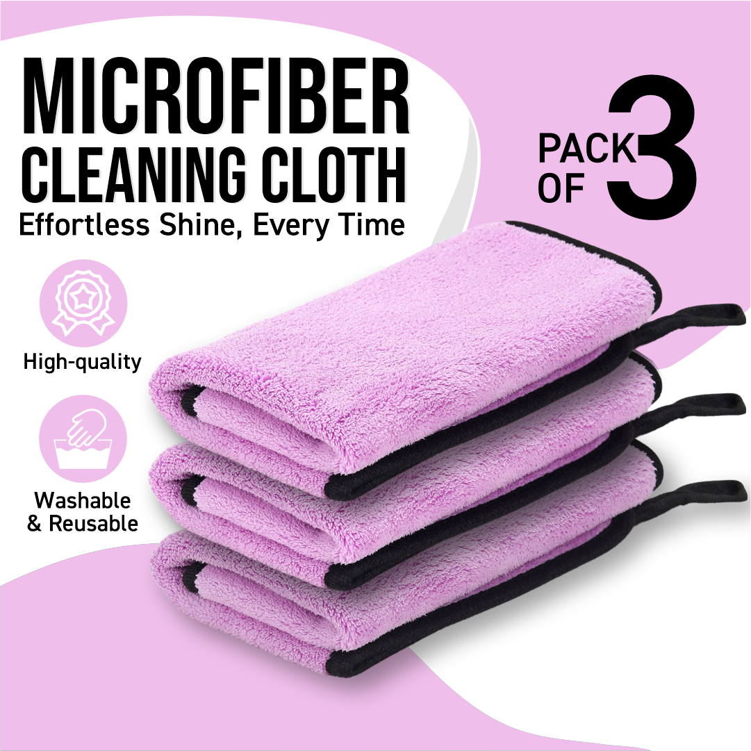 Btag Microfiber Cleaning Cloth| Highly Absorbent,Lint and Streak Free, Multi-Purpose Wash Cloth for Kitchen,Car,Window,Stainless Steel (Pack of 3)
