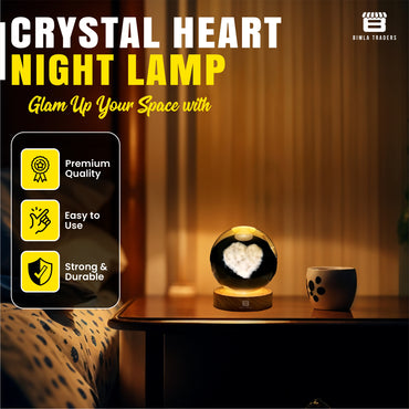 CRAE 3D Love Heart Crystal Ball Night Lamp for Couple, Light Lamp with Wooden Base for Lovers, Mothers Day, Birthday (Love Heart)