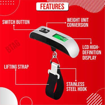 Btag Electronic Portable Digital LED Screen Luggage Weighing Scale|Handheld Travel Weight Measuring Scale for Suitcases, Bags&Baggage, 50 kg/110 Lb For Multi-Purpose Use. Pack of 1 (JY-29)