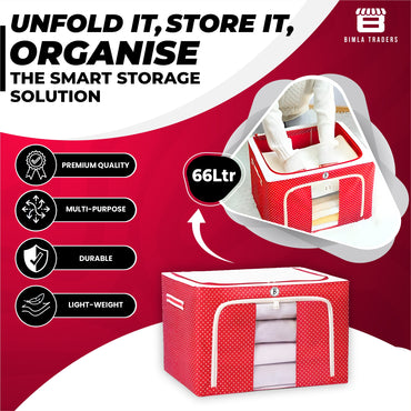 BTfash Clothes, Foldable Clothes Storage Baskets for Wardrobe, Books, Saree, Shirts, Stationery Paper, Document Toy,and Blankets Storage Box with Handles|Printed Assorted | 66 Liter |