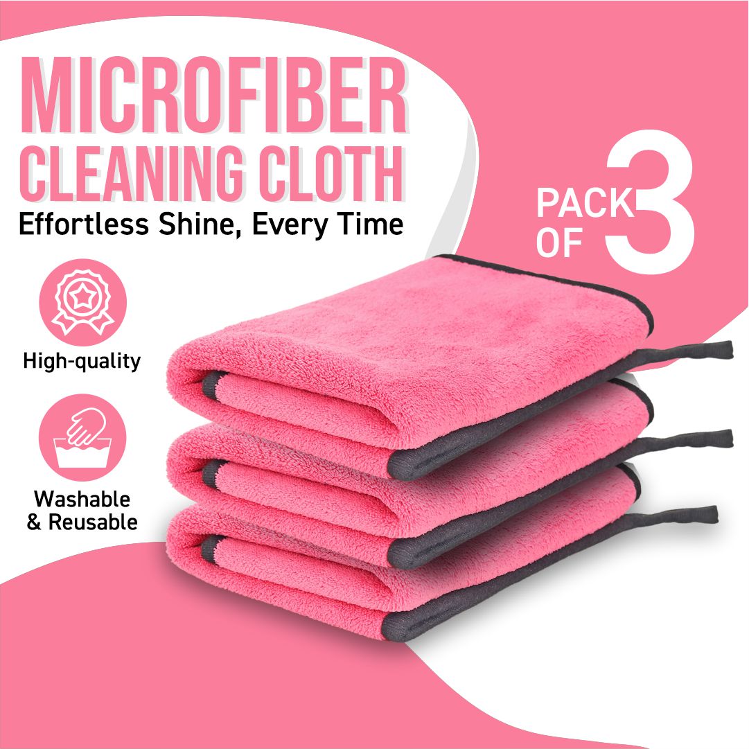 Btag Microfiber Cleaning Cloth| Highly Absorbent,Lint and Streak Free, Multi-Purpose Wash Cloth for Kitchen,Car,Window,Stainless Steel (Pack of 3)