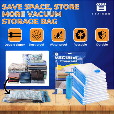 BTfash Vacuum Storage Bags for Travel ,Space Saver Compression Storage Bags for Packing | Airtight Reusable Ziplock with Hand Pump |(2 PIECE 50X70,2 PIECE 60X80,1 PIECE 80X100,1 HAND PUMP) 5 Piece Set