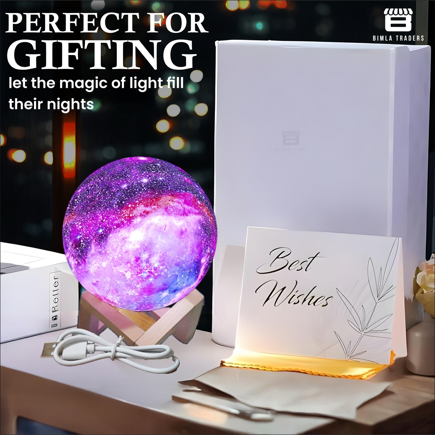 CRAE 3D Galaxy Moon Lamp Decor, Night Light with Wooden Stand | Touch Control LED Moon | Cool Decorative for Unisex