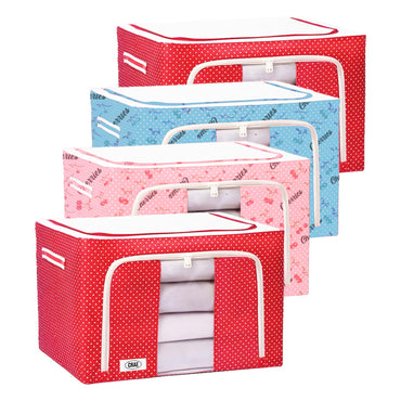 CRAE Clothes, Foldable Clothes Storage Baskets for Wardrobe, Books, Saree, Shirts, Stationery Paper, Document Toy,and Blankets Storage Box with Handles|Printed Assorted | 66 Liter |