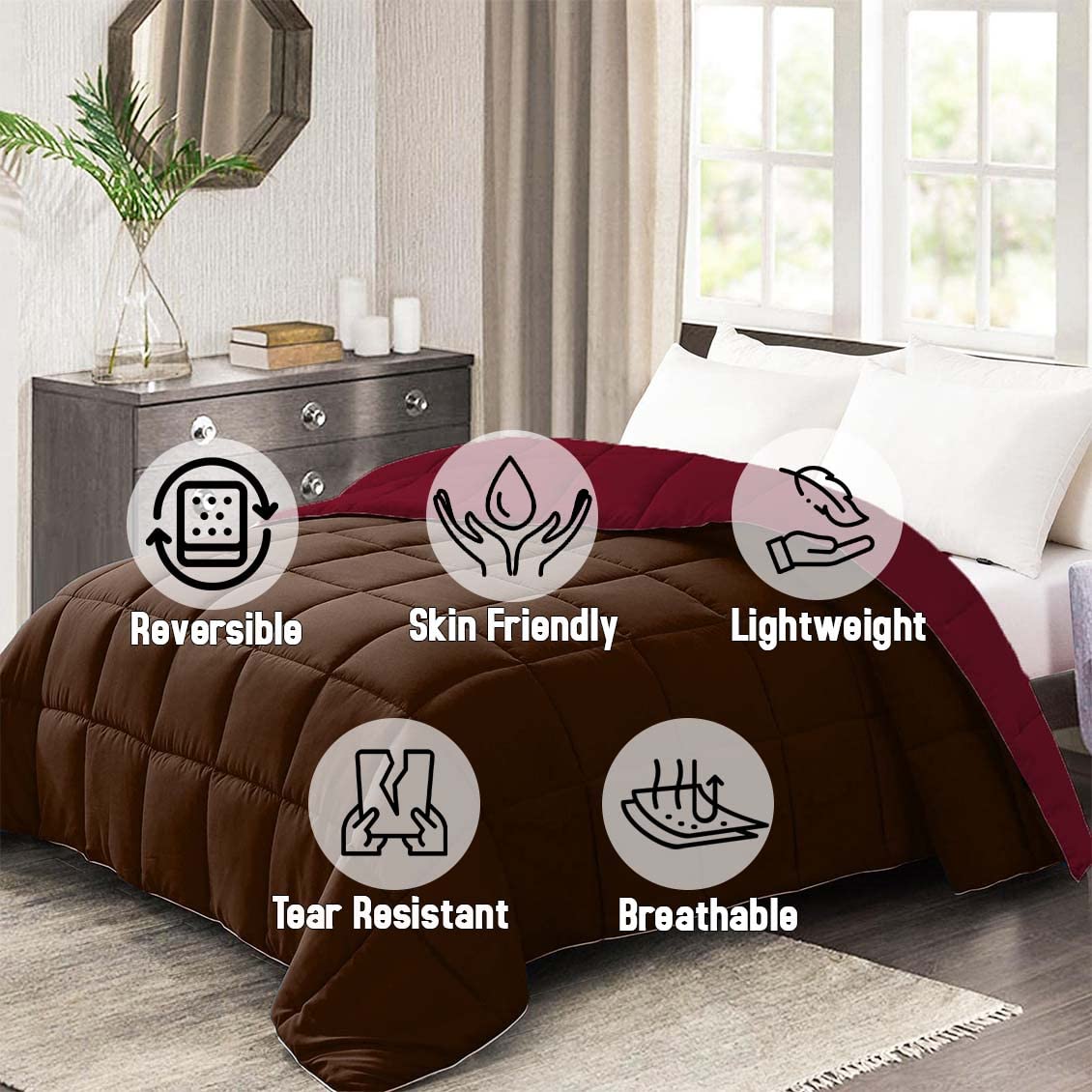 Btfash Microfiber Reversible AC Comforter or Blanket for Double Bed | Ultra Soft, Lightweight, Cozy Bedding & Dual Colour All Weather Duvet 500 GSM–Ideal for Home, Bedroom&Guest Rooms