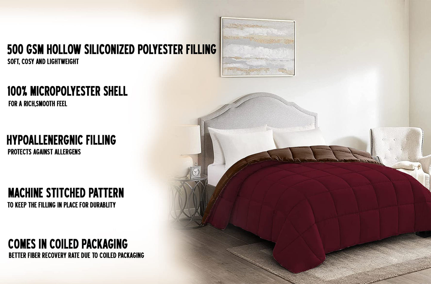 Btfash Microfiber Reversible AC Comforter or Blanket for Double Bed | Ultra Soft, Lightweight, Cozy Bedding & Dual Colour All Weather Duvet 500 GSM–Ideal for Home, Bedroom&Guest Rooms