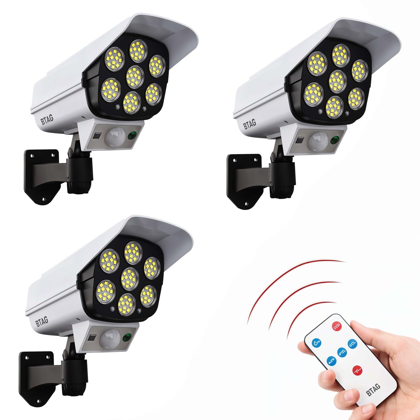 Btag Motion Sensor Led Solar Light - Security Camera Shaped for Outdoor use, Home, Garden with Remote Control.