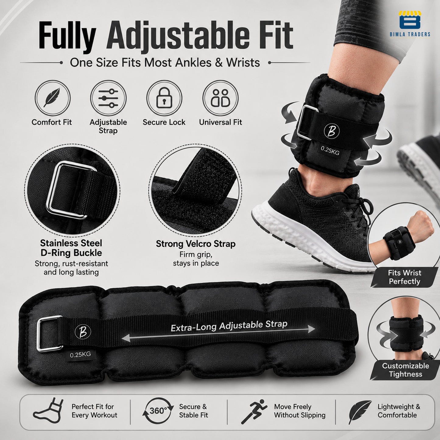 Btag Solid Neoprene Ankle & Wrist Weights | Adjustable Strap | Unisex Leg & Arm Weight Cuffs for Gym, Workout & Training.