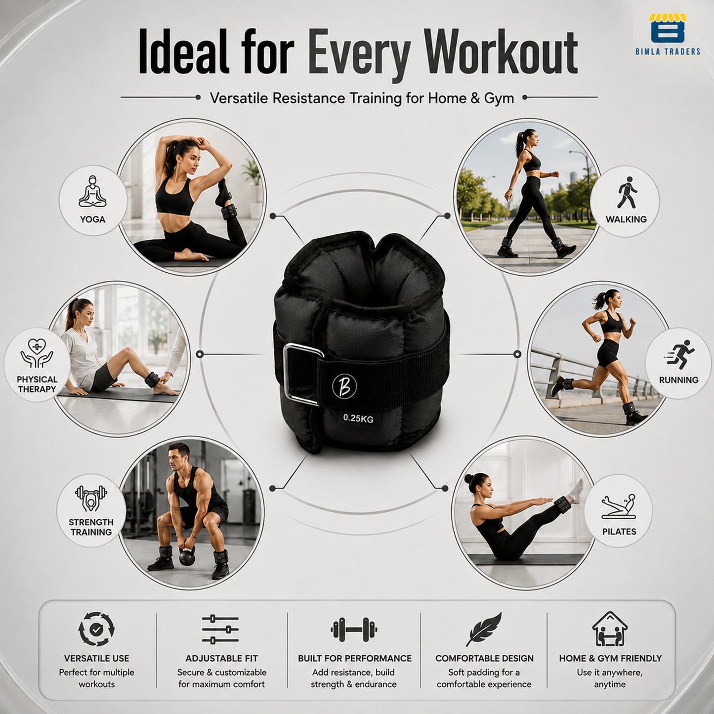 Btag Solid Neoprene Ankle & Wrist Weights | Adjustable Strap | Unisex Leg & Arm Weight Cuffs for Gym, Workout & Training.