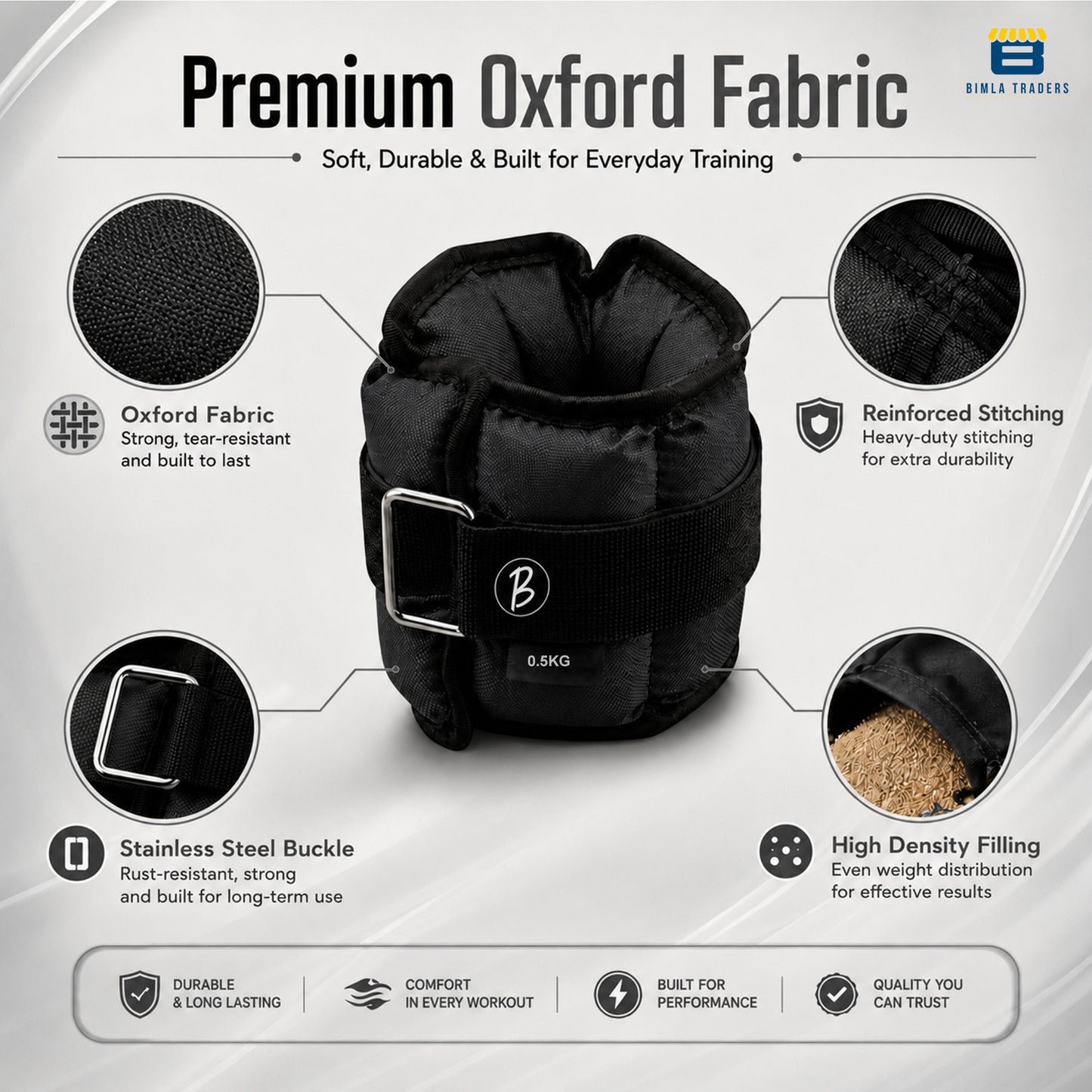 Btag Solid Neoprene Ankle & Wrist Weights | Adjustable Strap | Unisex Leg & Arm Weight Cuffs for Gym, Workout & Training.