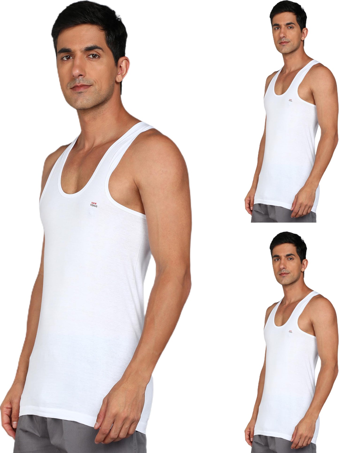 LUX VENUS Men's Round Neck Sleeveless Cotton Vest Pack of 3