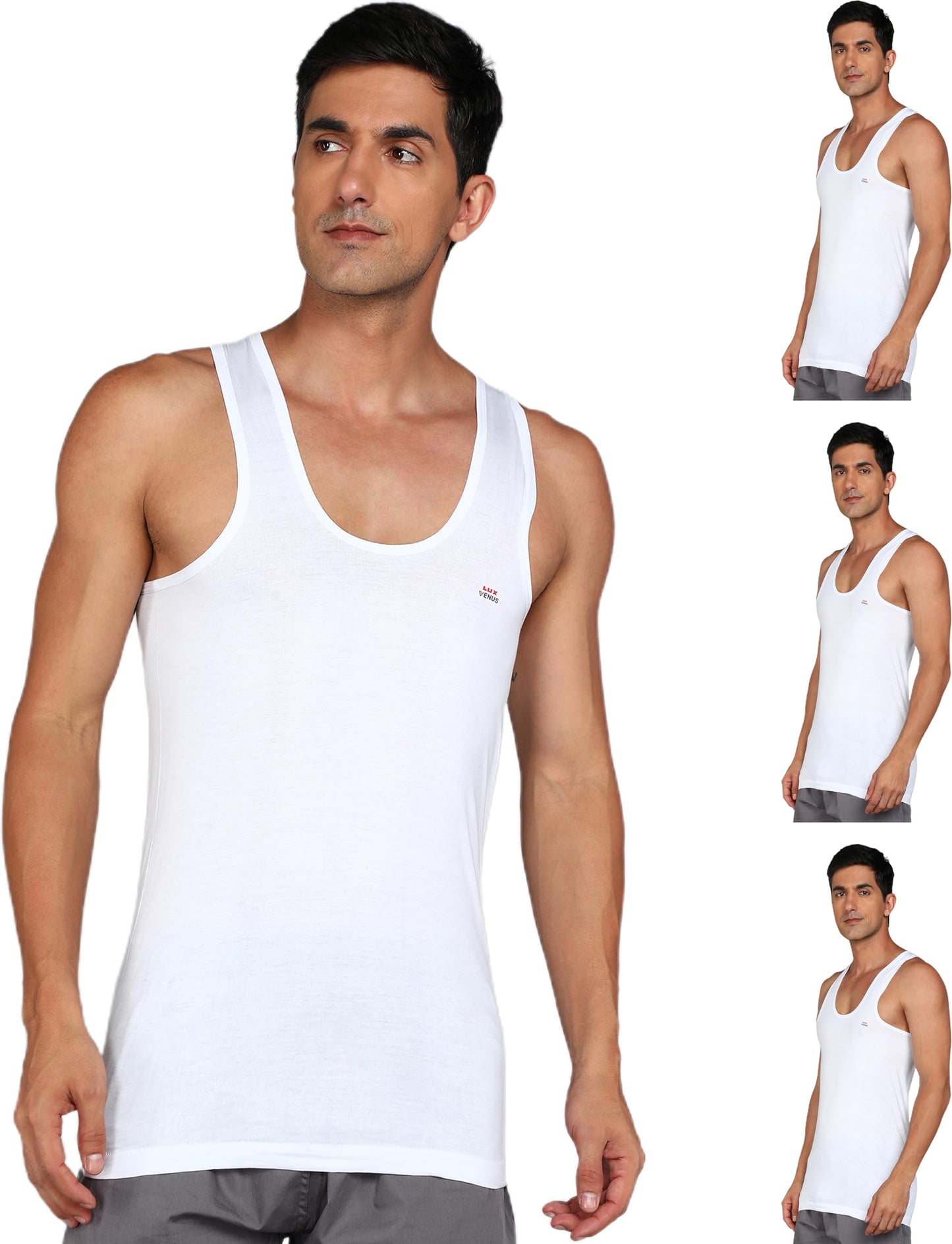 LUX VENUS Men's Round Neck Sleeveless Cotton Vest Pack of 4