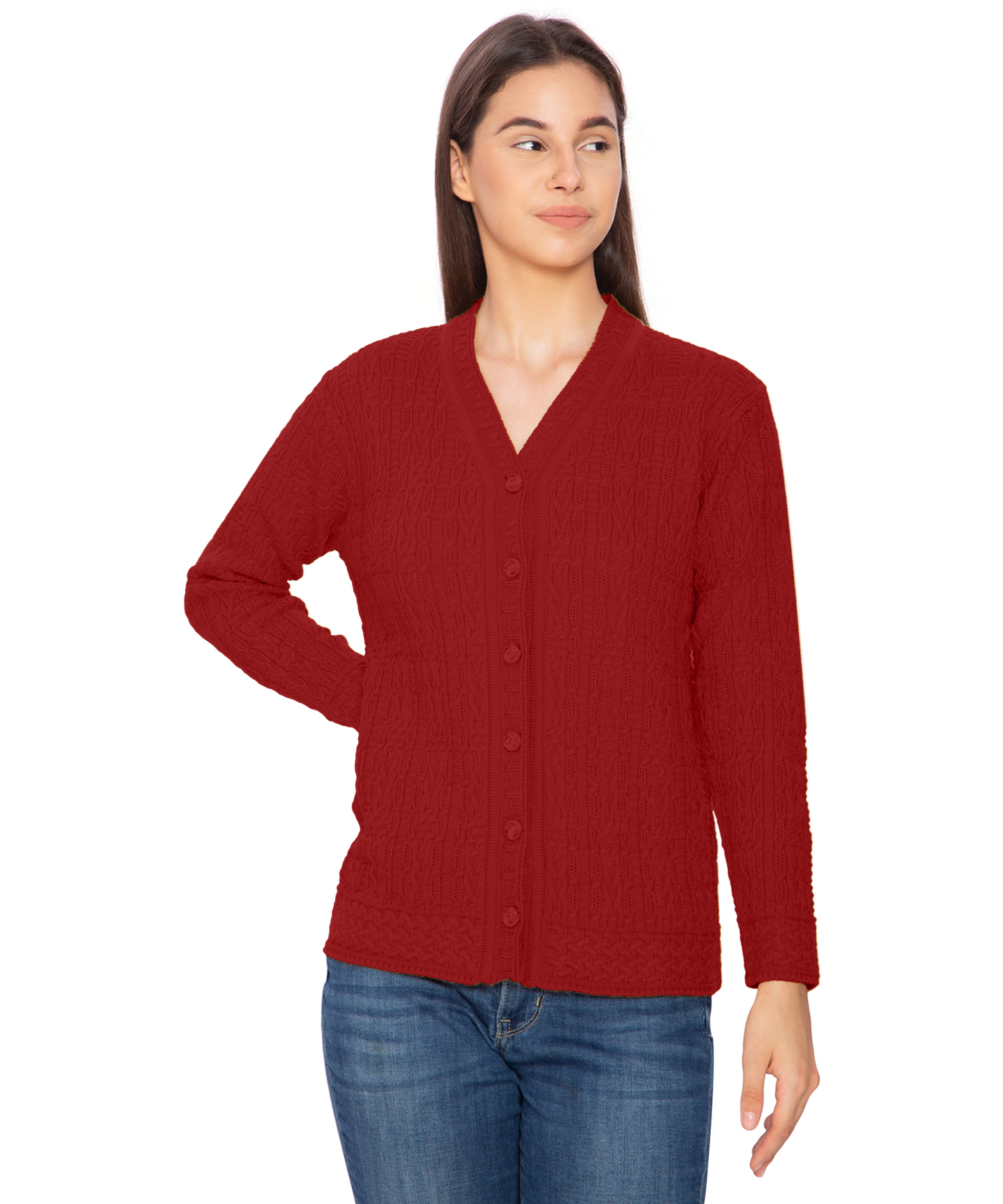 Bimla Traders Women Woolen V-Neck Winter Wear Pure Wool Sweater Cardigan | Pack of 1