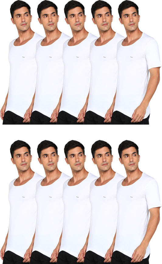 LUX VENUS Men's Round Neck Half Sleeve Cotton Vest Pack of 10